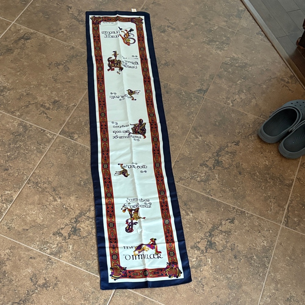 Vintage Texture The Book of Kells Celtic Irish Polyester Scarf 52"x12" EUC
